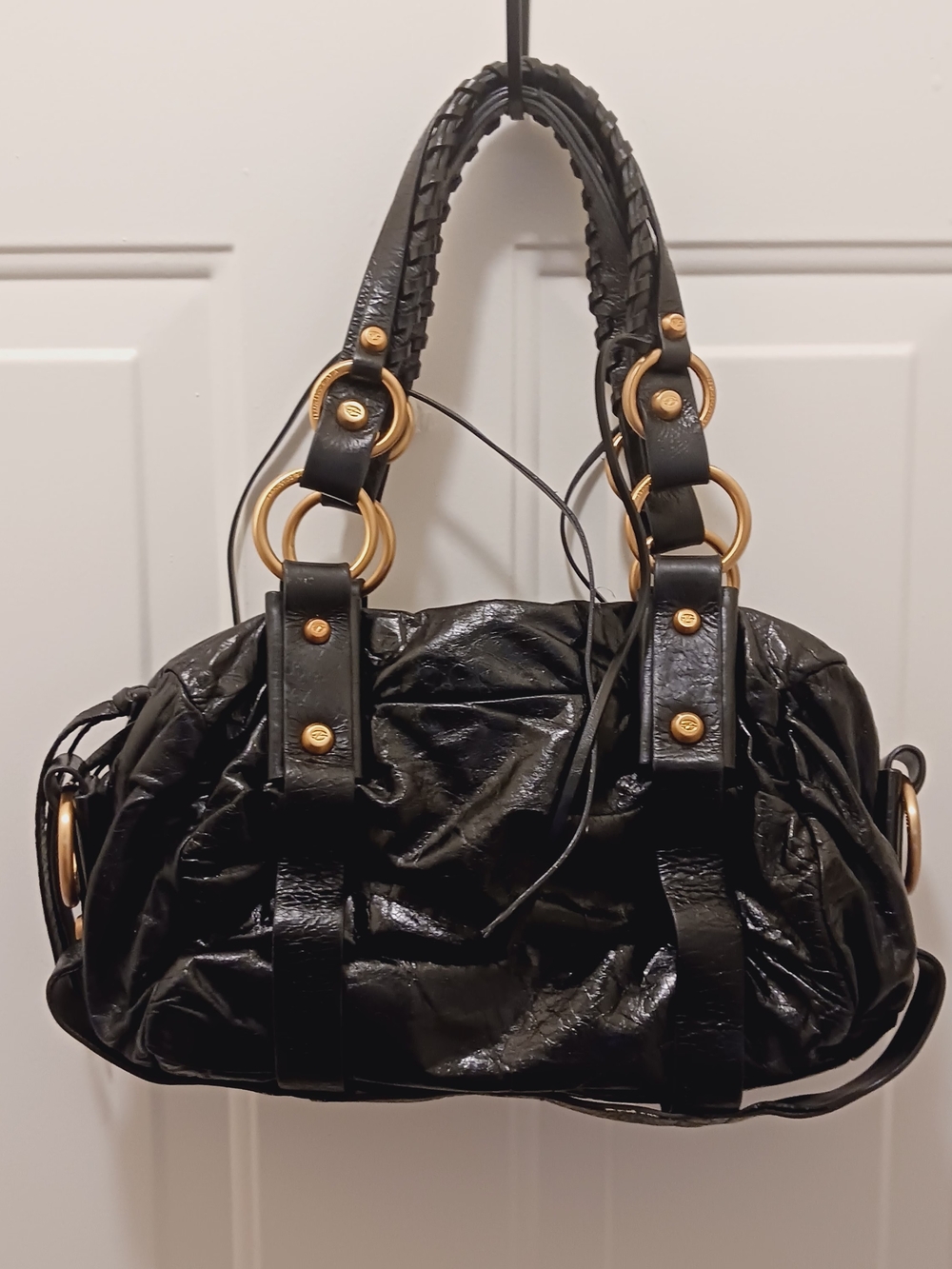 Francisco Biasia Black Leather 2-Way Shoulder Bag Y2K
